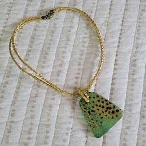 Gold Leather and wood necklace